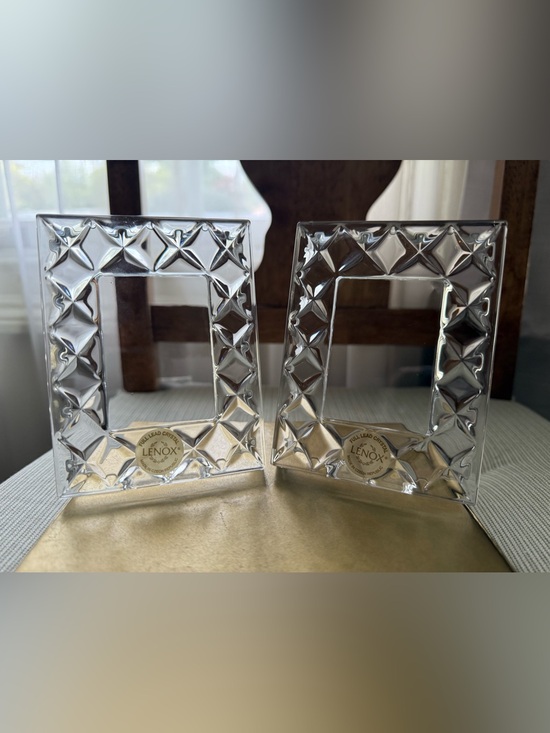 Lenox Other - 2 small Lenox Clear Crystal Czech Republic Faceted Rectangle Photo Vintage Frame